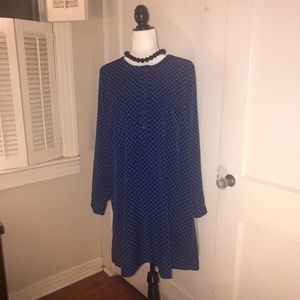 Gap black blue polka dot LS dress size XL